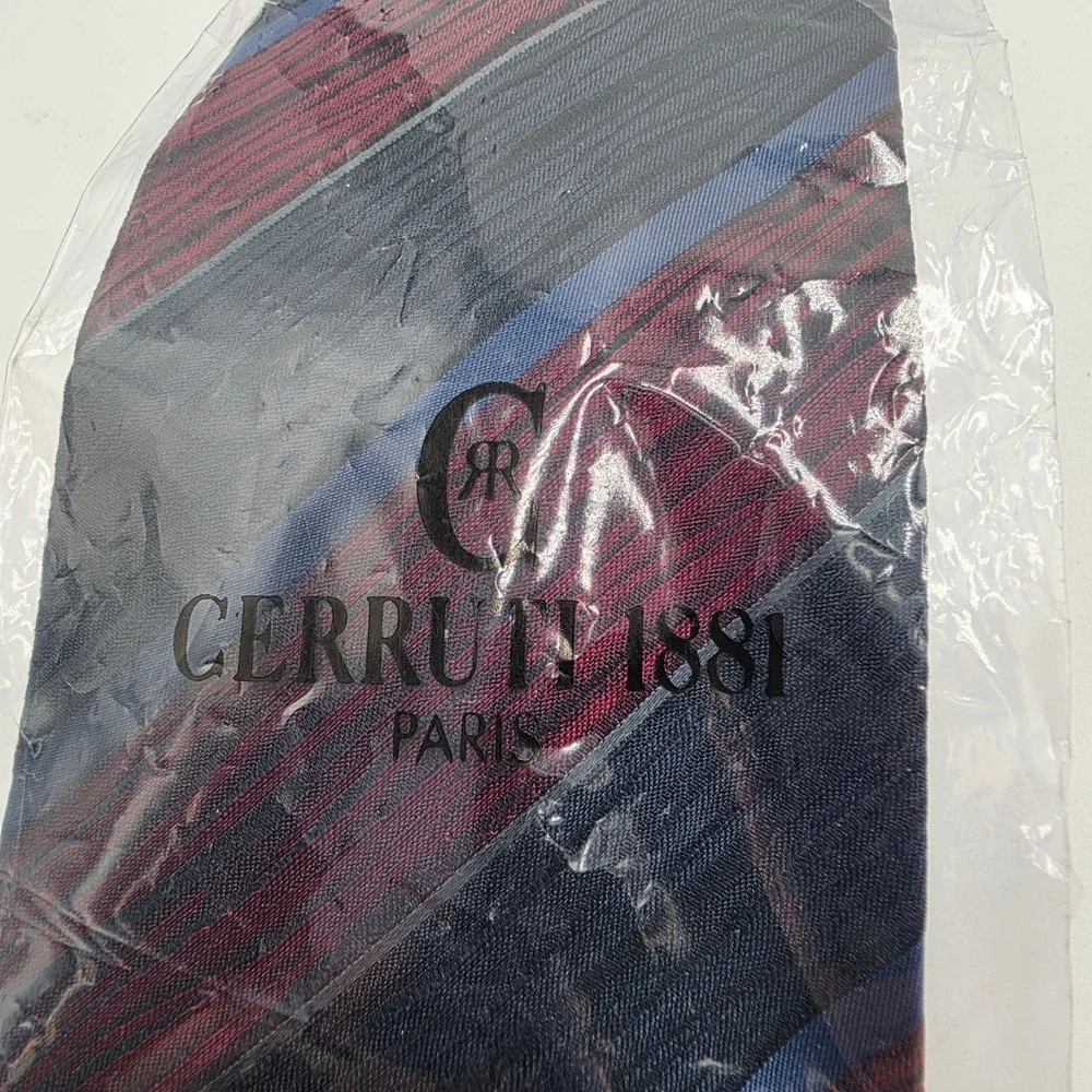 Cerruti 1881 Paris Men's Silk Tie Navy Burgundy Blue Striped Made in France